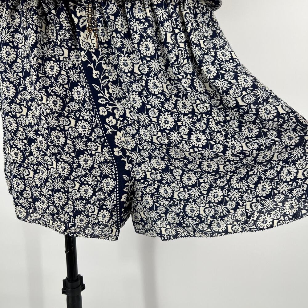 Gypsy 05 Romper Large Navy Blue White Mixed Print Floral Lace Up Beaded NEW BOHO - Picture 7 of 8
